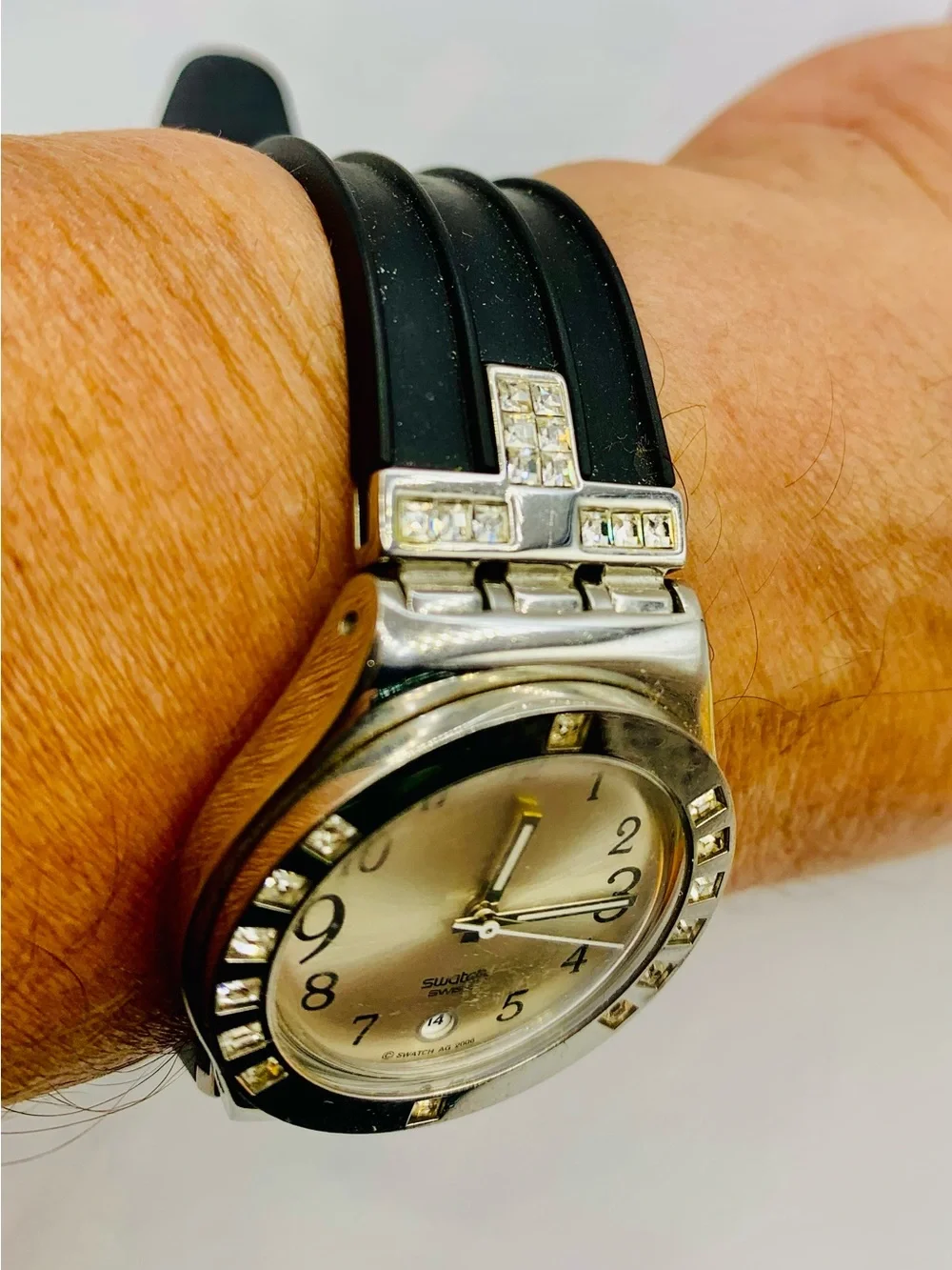 Swatch Silver and Champagne Crystal Accent Watch